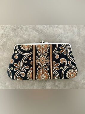 Vera Bradley Double Kiss Clasp wallet in the retired Caffe Latte paisley